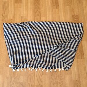 J.Crew 100% Silk Infinity Scarf Blue White Stripe Nautical Coastal Tassels